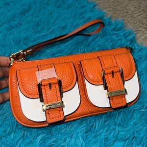 Michael Kors Orange and White Clutch